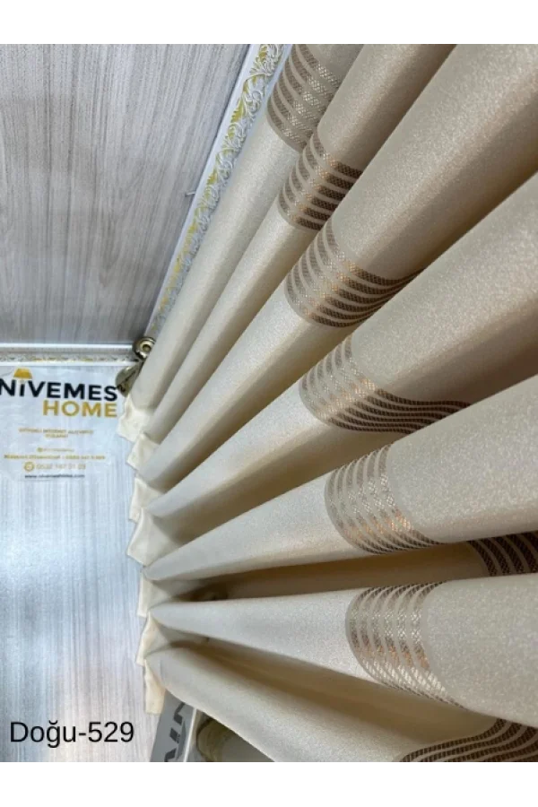 NİVEMESHOME DOĞU KREM FT671536 V-529 1/3 SIK PİLELİ FON PERDE APM