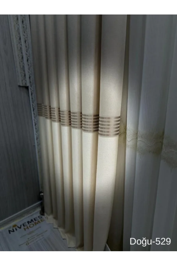 NİVEMESHOME DOĞU KREM FT671536 V-529 1/3 SIK PİLELİ FON PERDE APM