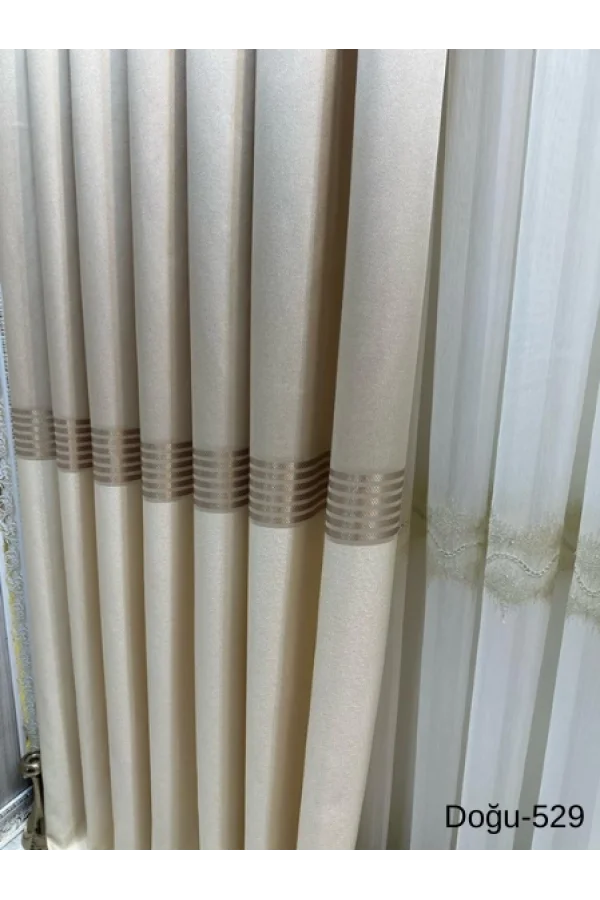 NİVEMESHOME DOĞU KREM FT671536 V-529 1/3 SIK PİLELİ FON PERDE APM