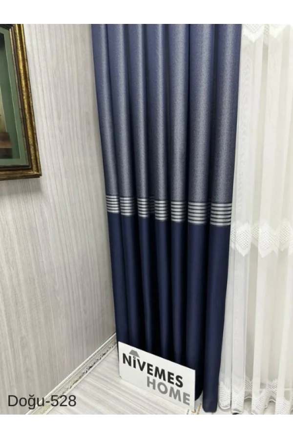 NİVEMESHOME EAST NAVY- GOLD FT671536 V-528 1/3 TIGHT PLEATED BACKGROUND CURTAIN APM