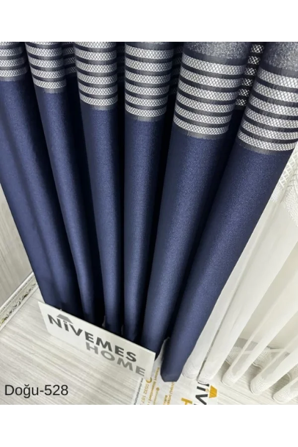 NİVEMESHOME EAST NAVY- GOLD FT671536 V-528 1/3 TIGHT PLEATED BACKGROUND CURTAIN APM
