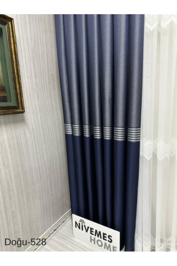 NİVEMESHOME EAST NAVY- GOLD FT671536 V-528 1/3 TIGHT PLEATED BACKGROUND CURTAIN APM