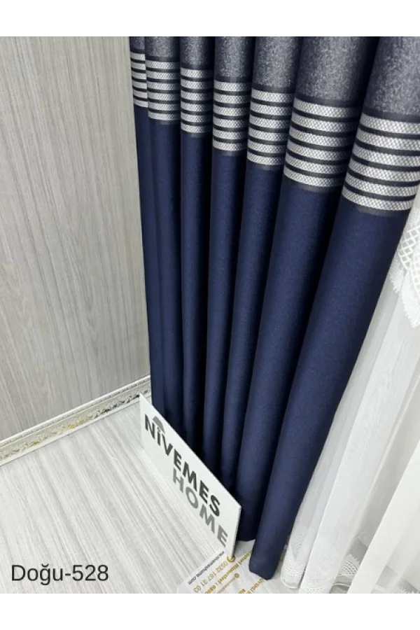 NİVEMESHOME EAST NAVY- GOLD FT671536 V-528 1/3 TIGHT PLEATED BACKGROUND CURTAIN APM