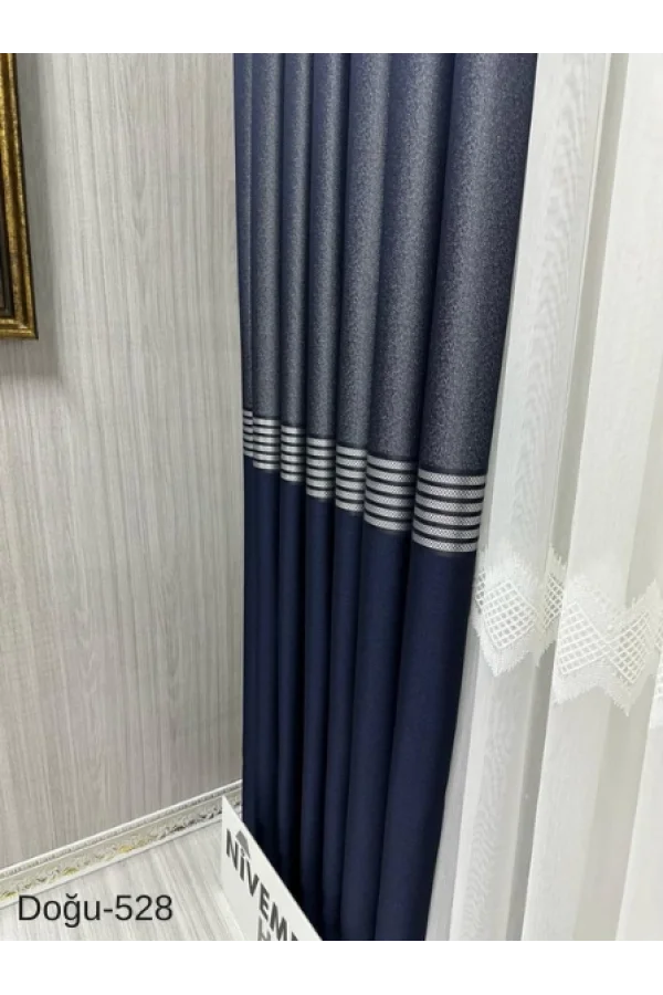 NİVEMESHOME EAST NAVY- GOLD FT671536 V-528 1/3 TIGHT PLEATED BACKGROUND CURTAIN APM