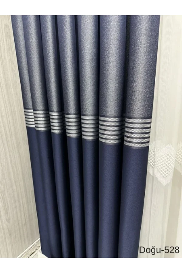 NİVEMESHOME EAST NAVY- GOLD FT671536 V-528 1/3 TIGHT PLEATED BACKGROUND CURTAIN APM