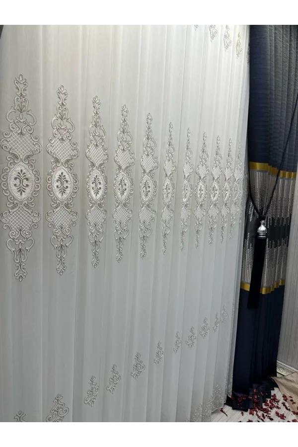 NİVEMESHOME DREAM GOLD DETAYLI 1/3 SIK PİLELİ TÜL PERDE APM