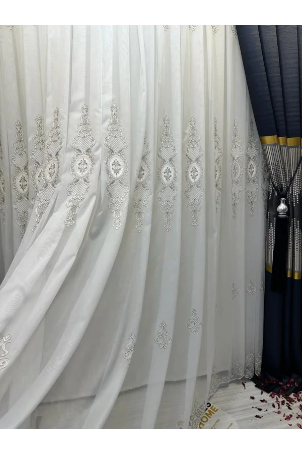 NİVEMESHOME DREAM GOLD DETAYLI 1/3 SIK PİLELİ TÜL PERDE APM
