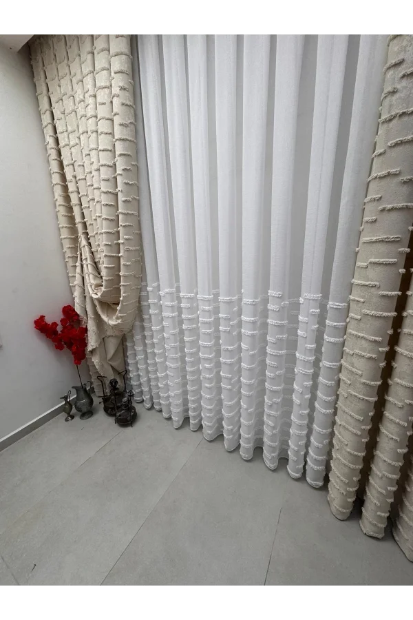 NİVEMESHOME DURU 1-0095 YARI DESENLİ 1/3 PİLELİ TÜL PERDE APM