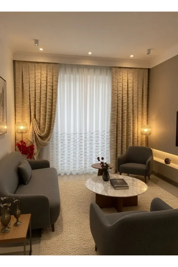 NİVEMESHOME DURU 1-0095  YARI DESENLİ  1/3  PİLELİ  TÜL PERDE APM