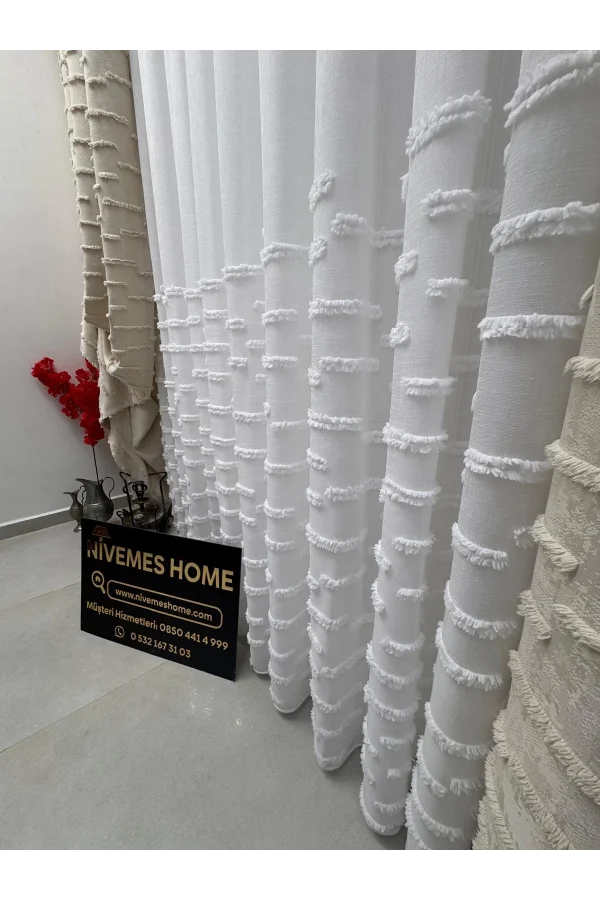 NİVEMESHOME DURU 1-0095 YARI DESENLİ 1/3 PİLELİ TÜL PERDE APM