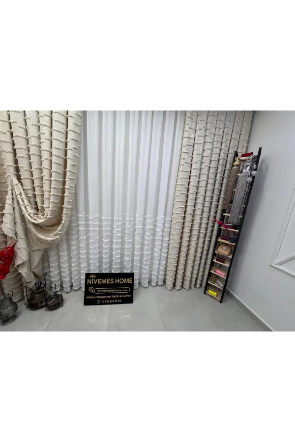 NİVEMESHOME DURU 1-0095 YARI DESENLİ 1/3 PİLELİ TÜL PERDE APM