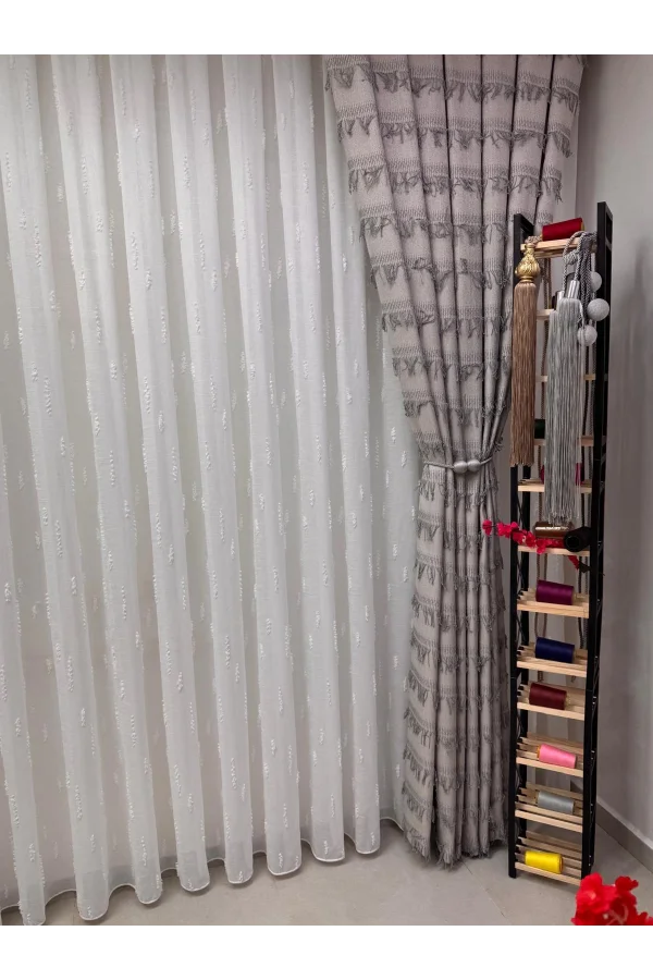 NİVEMESHOME EFSUN EKRU 1/3 PİLELİ TÜL PERDE