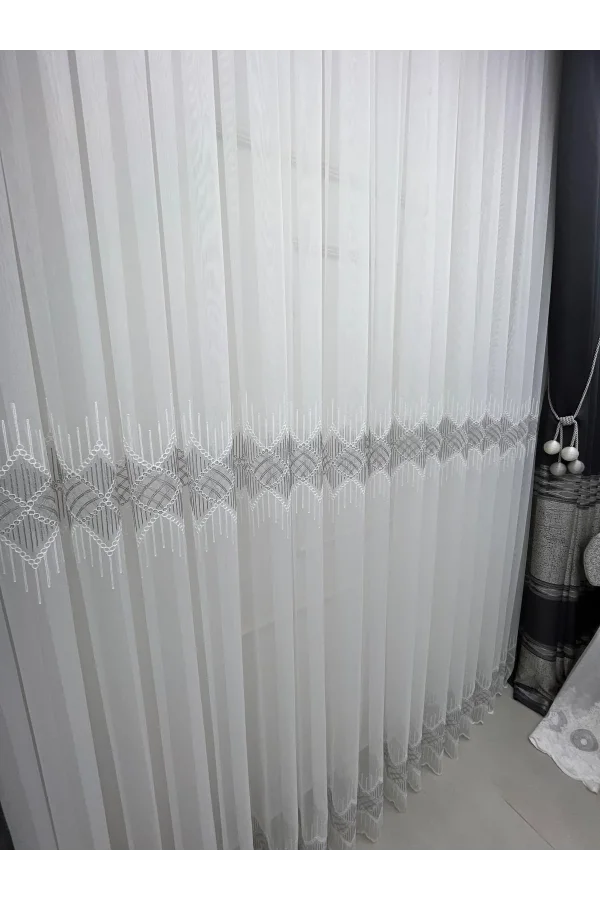 NİVEMESHOME ELİN 2573 V-105 GÜMÜŞ DETAY 1/3 PİLELİ TÜL PERDE APM