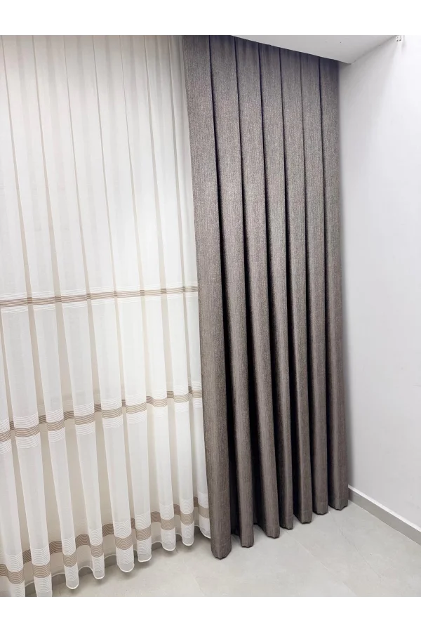 NİVEMESHOME ELİS TOPRAK FON PERDE  1/3 SIK PİLELİ PERDE APM