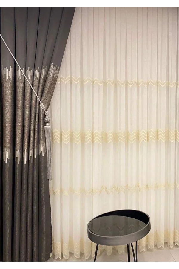 NİVEMESHOME ELİSTA WELLEN GOLD 1/3 DICHTES VOILE VORHANG APM