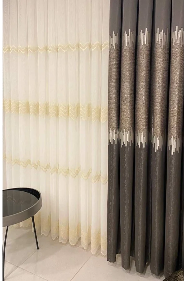 NİVEMESHOME ELİSTA WELLEN GOLD 1/3 DICHTES VOILE VORHANG APM