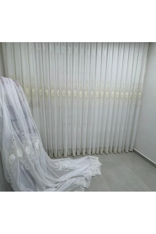 NIVEMESHOME ELÍSYA 3812 ORO BRILLANTE 1/3 PLEGADO DE BAMBÚ CORTINA DE TUL