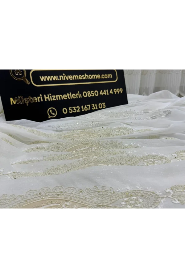 NIVEMESHOME ELÍSYA 3812 ORO BRILLANTE 1/3 PLEGADO DE BAMBÚ CORTINA DE TUL