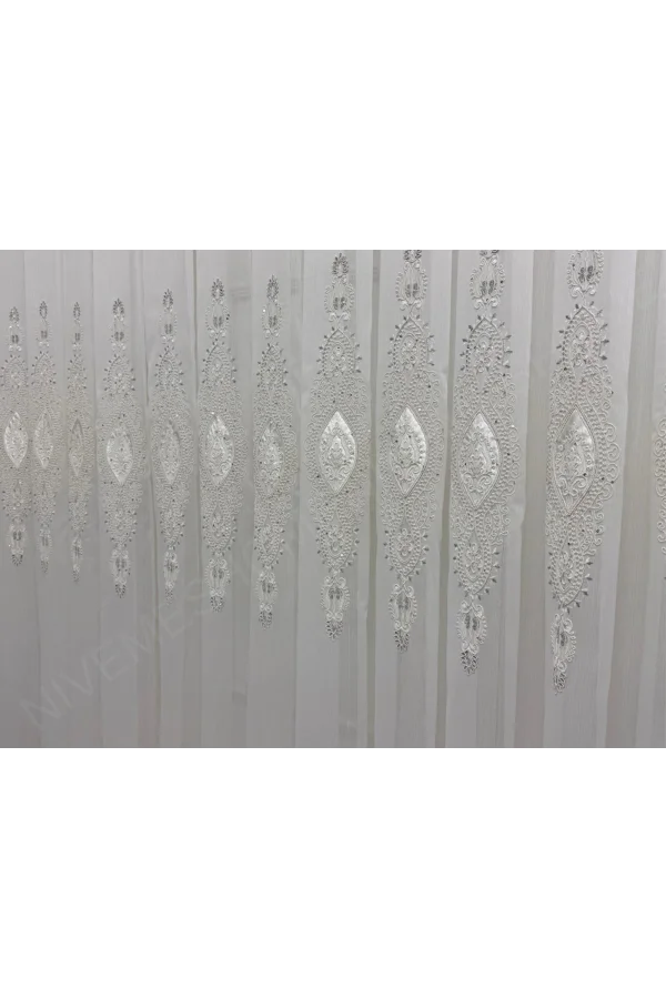 NİVEMESHOME ELİSYA 3812 GÜMÜŞ IŞILTILI  1/3 PİLELİ  BAMBU TÜL PERDE