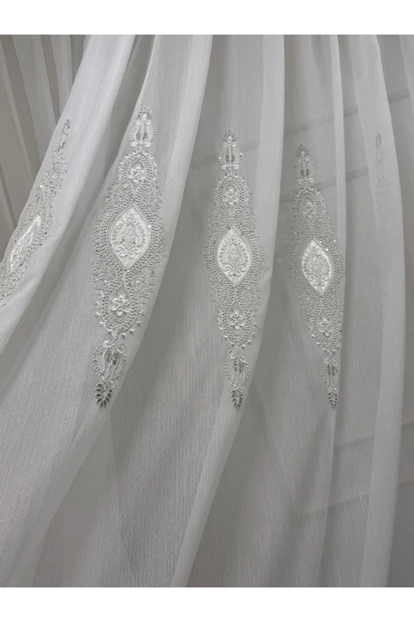 NİVEMESHOME ELİSYA 3812 GÜMÜŞ IŞILTILI  1/3 PİLELİ  BAMBU TÜL PERDE