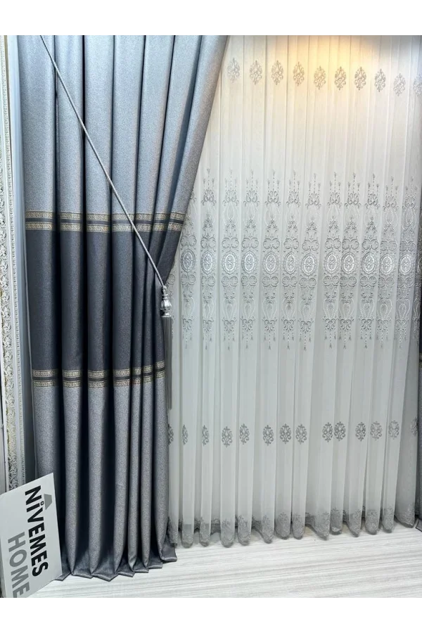 NİVEMESHOME ЭЛИЗА СЕРЫЙ V-2536 1/3 ПЛОТНЫЙ ЗАНАВЕСОЧНЫЙ ПЛЕН APM