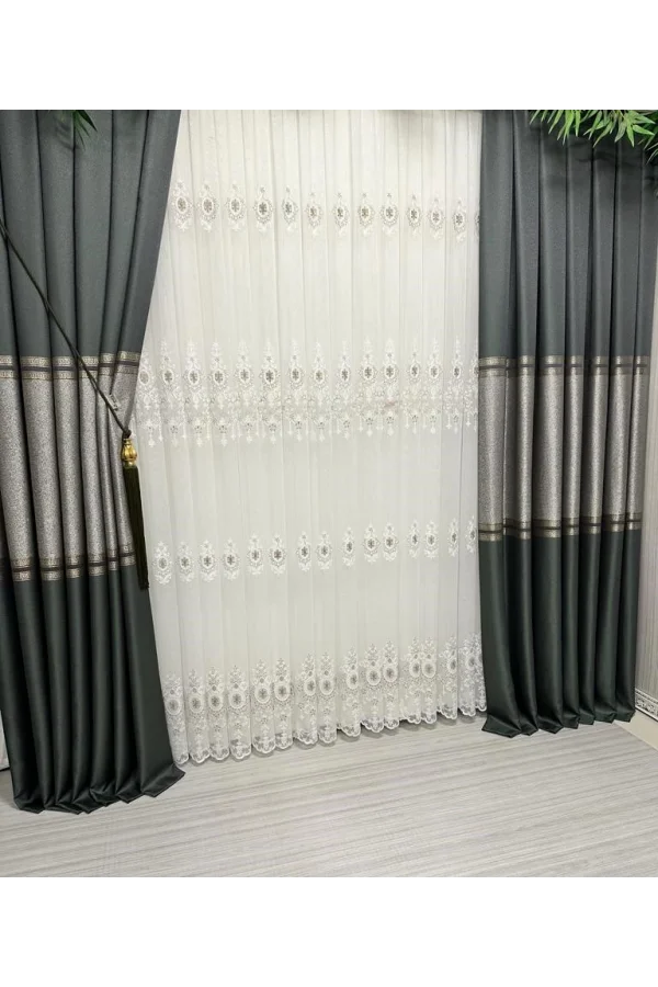 NİVEMESHOME ELİZA V-2547 GREEN 1/3 THICK PLEATED SHEER CURTAIN APM