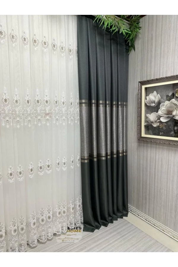 NİVEMESHOME ELİZA V-2547 GREEN 1/3 THICK PLEATED SHEER CURTAIN APM