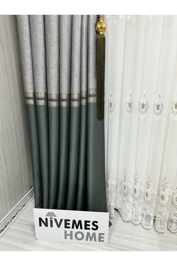 NİVEMESHOME ELİZA V-2547 GREEN 1/3 THICK PLEATED SHEER CURTAIN APM