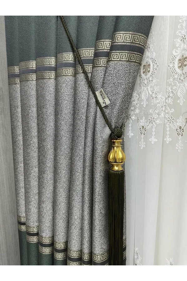 NİVEMESHOME ELİZA V-2547 GREEN 1/3 THICK PLEATED SHEER CURTAIN APM