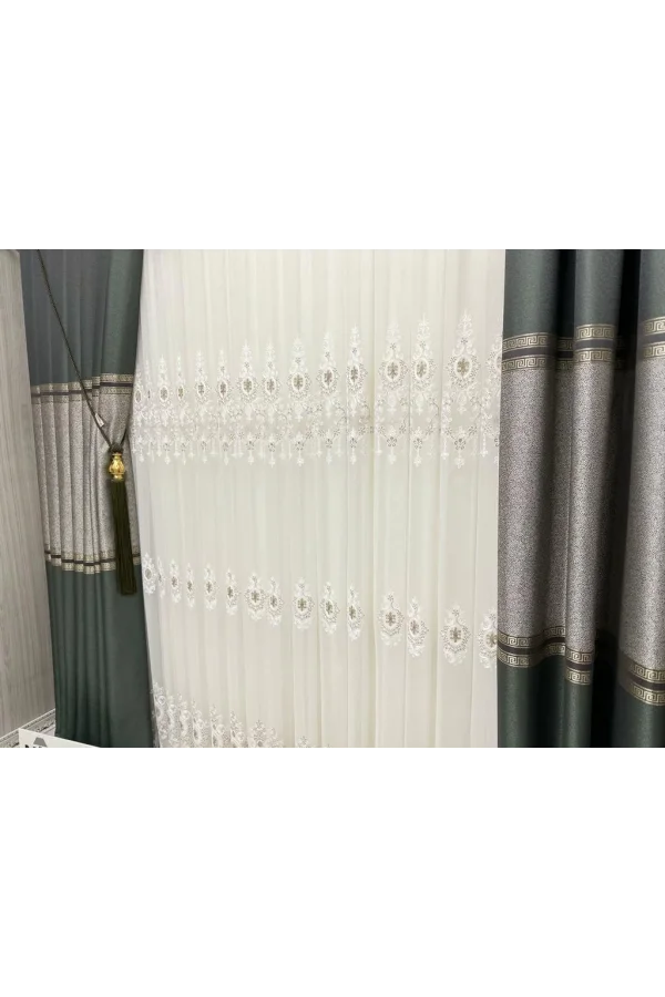NİVEMESHOME ELİZA V-2547 GREEN 1/3 THICK PLEATED SHEER CURTAIN APM