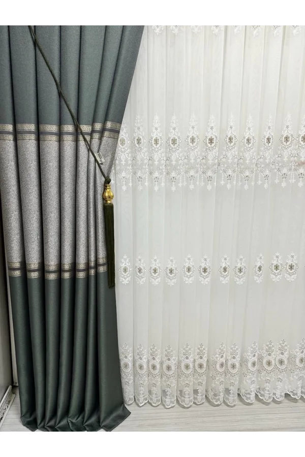 NİVEMESHOME ELİZA V-2547 GREEN 1/3 THICK PLEATED SHEER CURTAIN APM