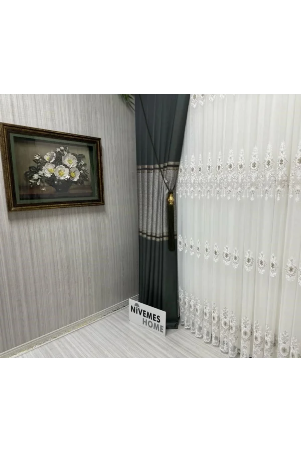 NİVEMESHOME ELİZA V-2547 GREEN 1/3 THICK PLEATED SHEER CURTAIN APM