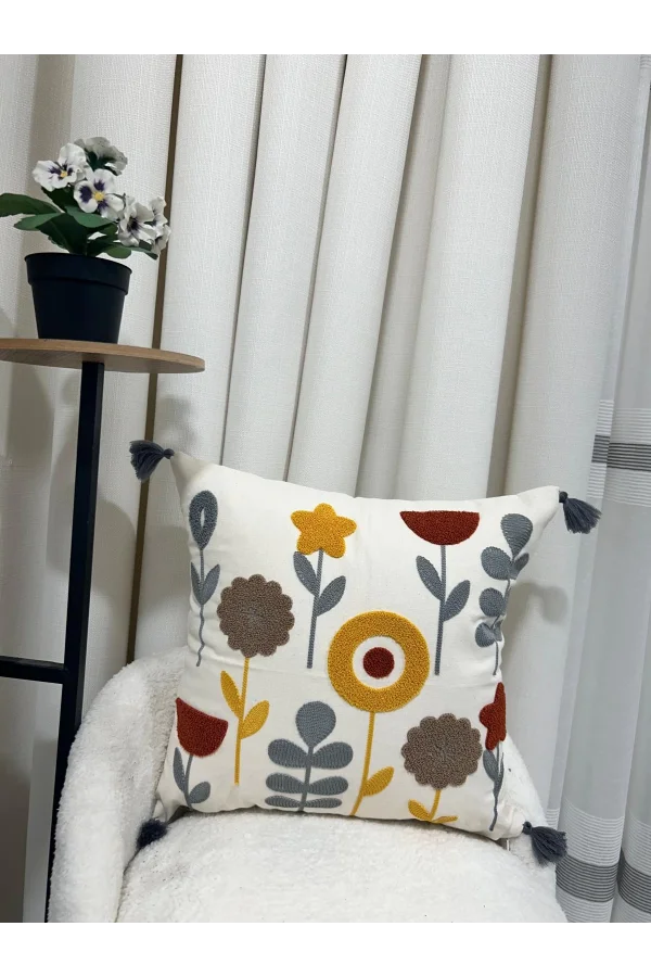 غطاء وسادة مزخرفة مملوءة بألياف نيفيمسهوم بنقش زهور بحجم 45x45