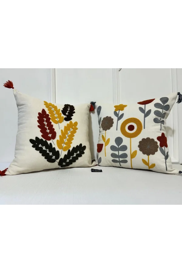 FUNDAS DE COJÍN BORDADAS CON HOJAS DE ROBLE RELLENAS DE FIBRA NIVEMESHOME 45X45