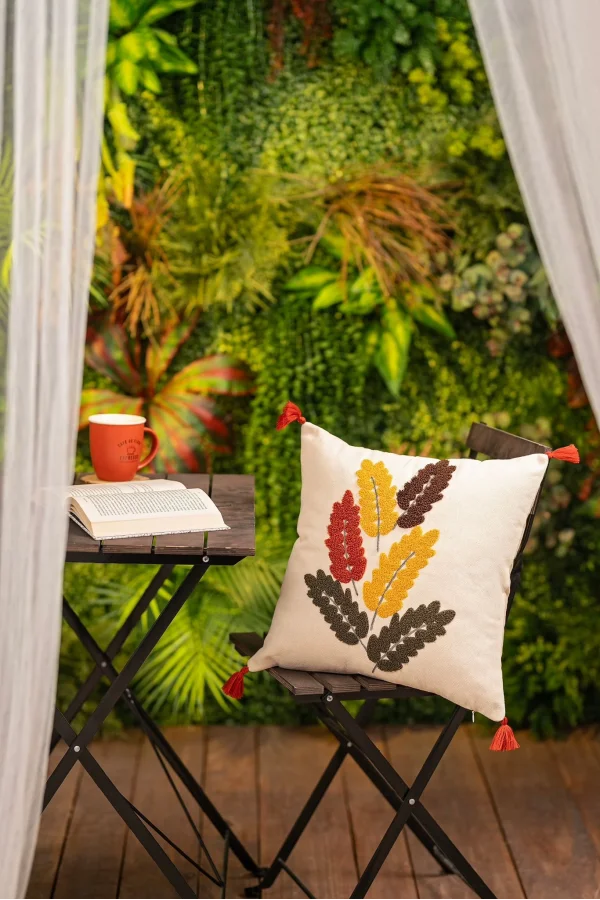FUNDAS DE COJÍN BORDADAS CON HOJAS DE ROBLE RELLENAS DE FIBRA NIVEMESHOME 45X45