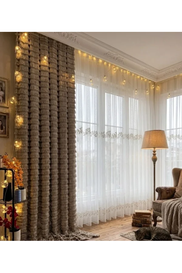 NİVEMESHOME EYLÜLZADE GOLD DETAY 1/2,5 PİLELİ TÜL PERDE APM
