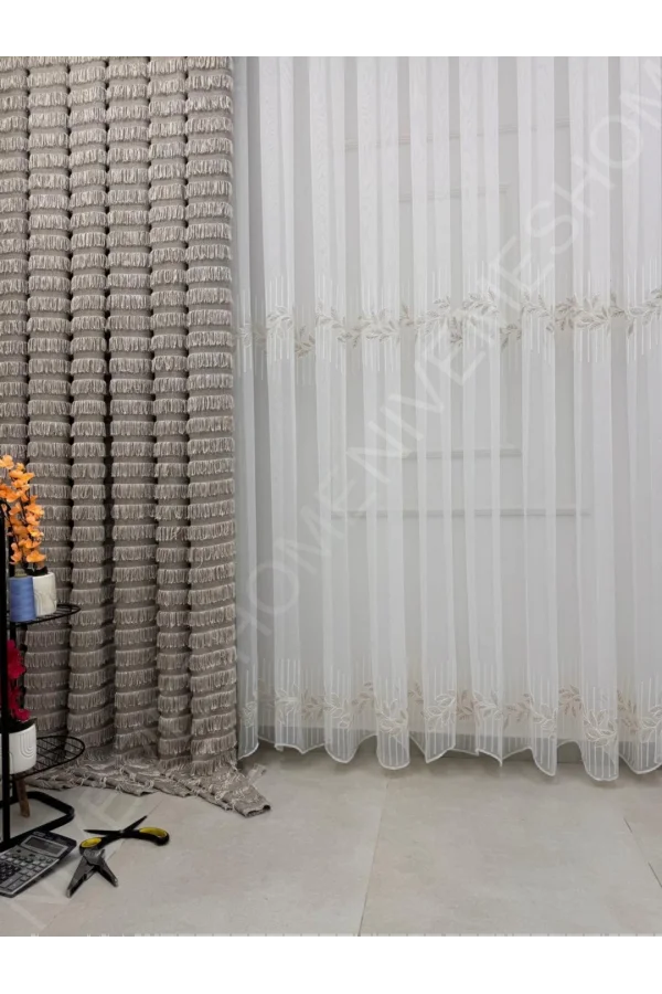 NİVEMESHOME EYLÜLZADE GOLD DETAY 1/3  PİLELİ TÜL PERDE APM