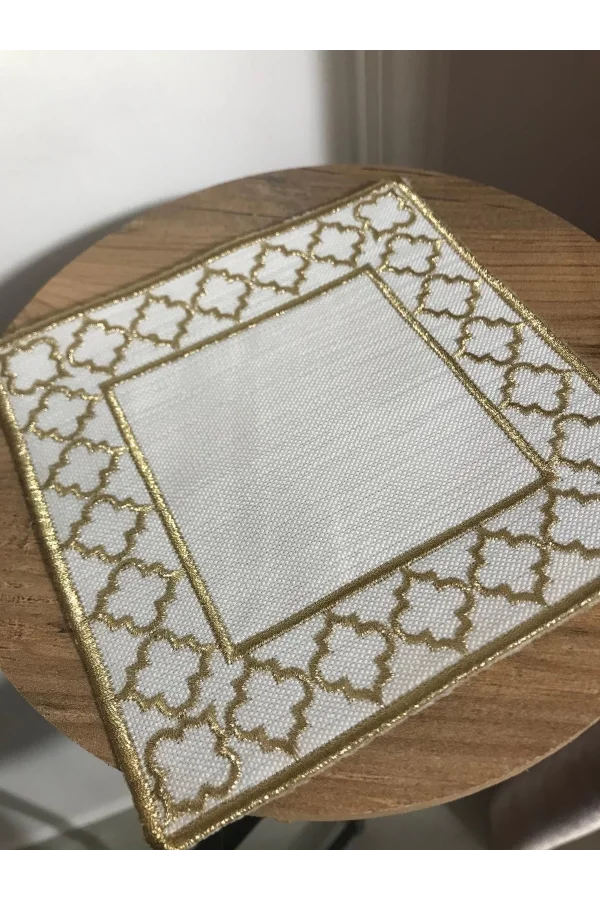 NIVEMESHOME - Servilleta de cóctel de lino con bordado dorado, cuadrada (juego de 6) - Marrón claro