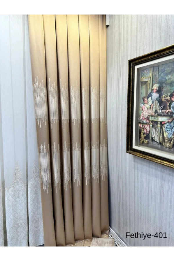 NİVEMESHOME FETHİYE 614178 GOLD V-401 1/3 DİK DOKU ZARF PERDE APM