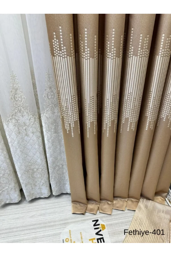 NİVEMESHOME FETHİYE 614178 GOLD V-401 1/3 DİK DOKU ZARF PERDE APM