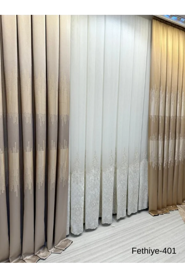 NİVEMESHOME FETHİYE 614178 GOLD V-401 1/3 DİK DOKU ZARF PERDE APM