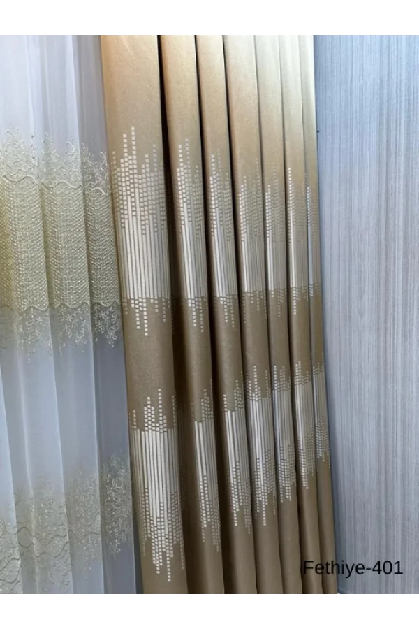 NİVEMESHOME FETHİYE 614178 GOLD V-401 1/3 DİK DOKU ZARF PERDE APM
