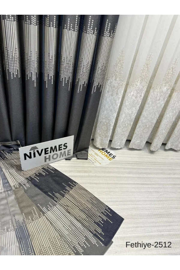 NİVEMESHOME FETHİYE 614178 ANTRASİT V-2512 1/3 SIK PİLELİ FON PERDE APM