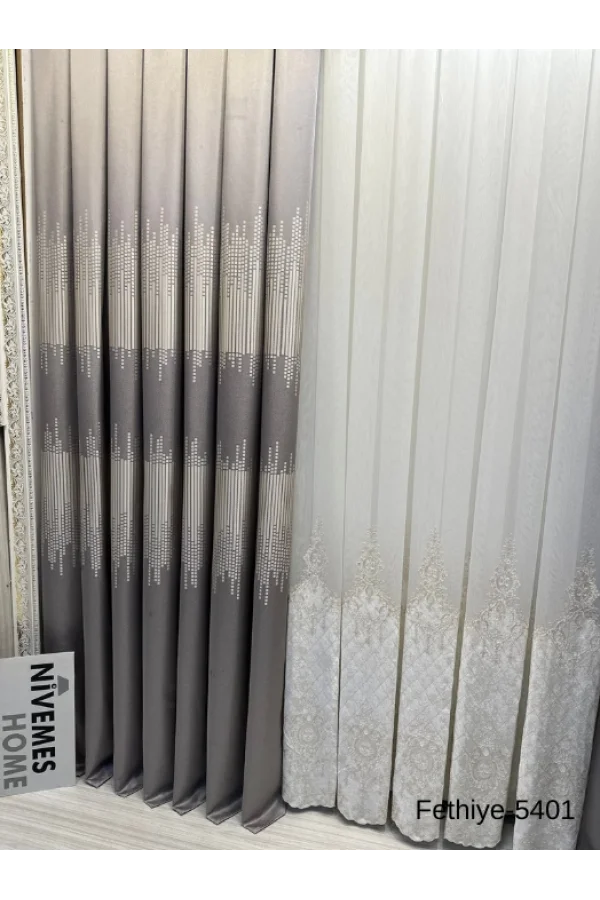 NİVEMESHOME FETHİYE 614178 GRAU V-5401 1/3 DICHT GEPOLSTERTE LEICHTVORHANGSSTANGE