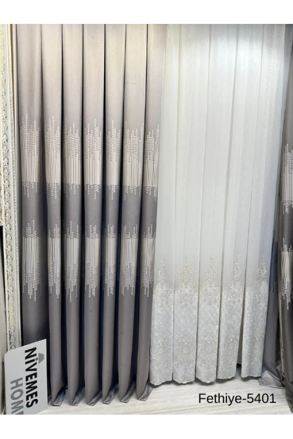 NİVEMESHOME FETHİYE 614178 GRAU V-5401 1/3 DICHT GEPOLSTERTE LEICHTVORHANGSSTANGE