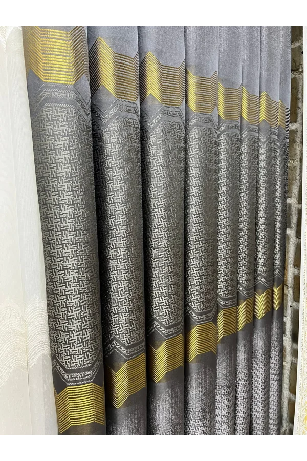 NİVEMESHOME FIONA NAVY GOLD 1/3 DENSE PLEATED CURTAIN APM