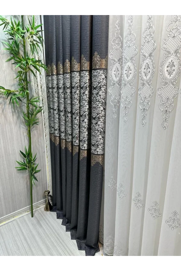 NİVEMESHOME FJ631749 V-2540 ARORA ANTRASİT 1/3 SIK PİLELİ FON PERDE APM