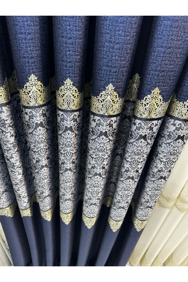 NİVEMESHOME FJ631749 V-517 ARORA الأزرق الغامق 1/3 سميكة مكتملة الغسق الستارة الحائطية