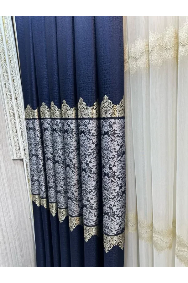 NİVEMESHOME FJ631749 V-517 ARORA الأزرق الغامق 1/3 سميكة مكتملة الغسق الستارة الحائطية