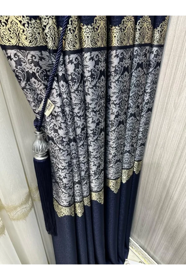 NİVEMESHOME FJ631749 V-517 ARORA الأزرق الغامق 1/3 سميكة مكتملة الغسق الستارة الحائطية